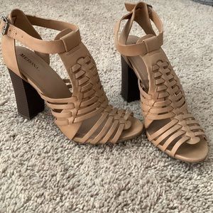 Trendy strappy block heels.